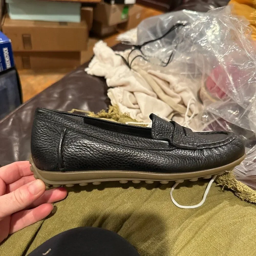 VIONIC MARCY Leather Supportive Moccasin Loafer Flat Slip-On Black Size 6